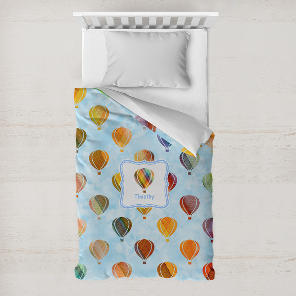 Custom Watercolor Hot Air Balloons Toddler Duvet Cover w/ Name or Text
