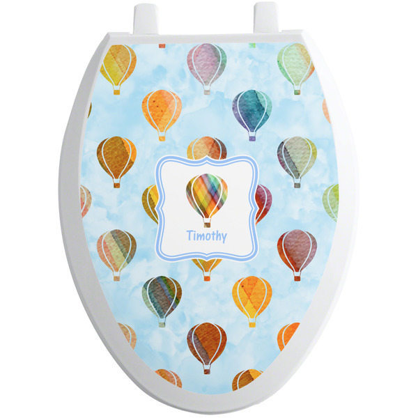 Custom Watercolor Hot Air Balloons Toilet Seat Decal - Elongated (Personalized)