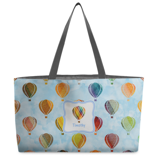 Custom Watercolor Hot Air Balloons Beach Totes Bag - w/ Black Handles (Personalized)