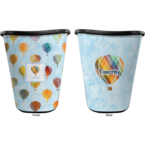 Watercolor Hot Air Balloons Trash Can Black - Front and Back - Apvl