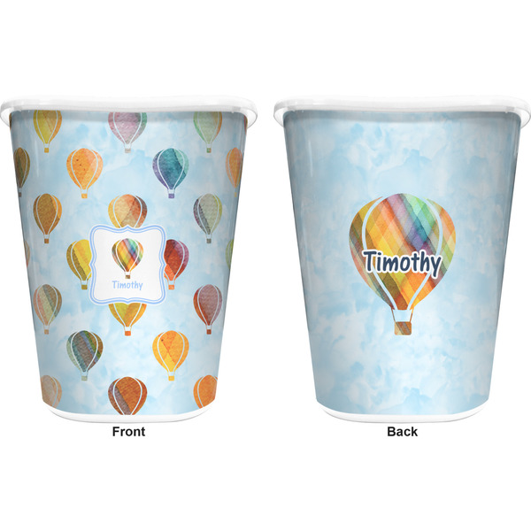 Watercolor Hot Air Balloons Trash Can White - Front and Back - Apvl