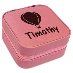 Watercolor Hot Air Balloons Travel Jewelry Boxes - Pink Leather (Personalized)