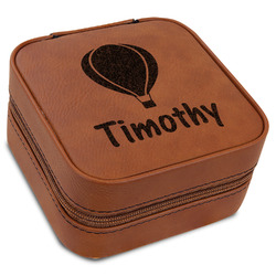 Watercolor Hot Air Balloons Travel Jewelry Box - Rawhide Leather (Personalized)