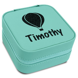 Watercolor Hot Air Balloons Travel Jewelry Box - Teal Leather (Personalized)
