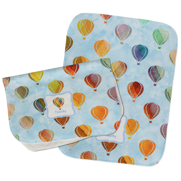 Custom Watercolor Hot Air Balloons Burp Cloths - Fleece - Set of 2 w/ Name or Text