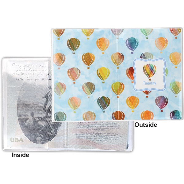 Watercolor Hot Air Balloons Vinyl Passport Holder - Flat Front and Back