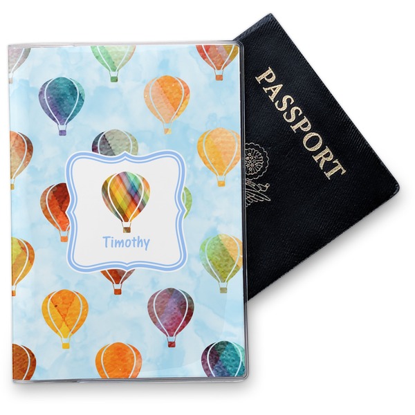 Custom Watercolor Hot Air Balloons Vinyl Passport Holder (Personalized)
