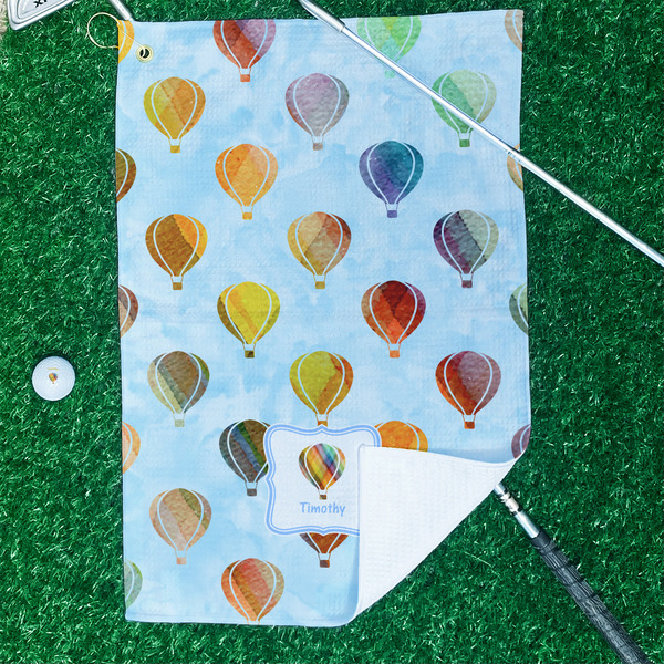 Watercolor Hot Air Balloons Waffle Weave Golf Towel - In Context