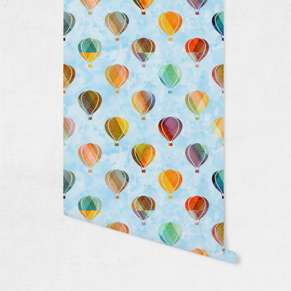 Watercolor Hot Air Balloons Wallpaper on Wall