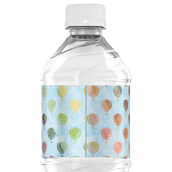 Watercolor Hot Air Balloons Water Bottle Label - Back View