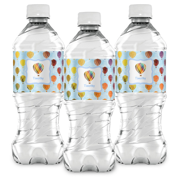Watercolor Hot Air Balloons Water Bottle Labels - Front View