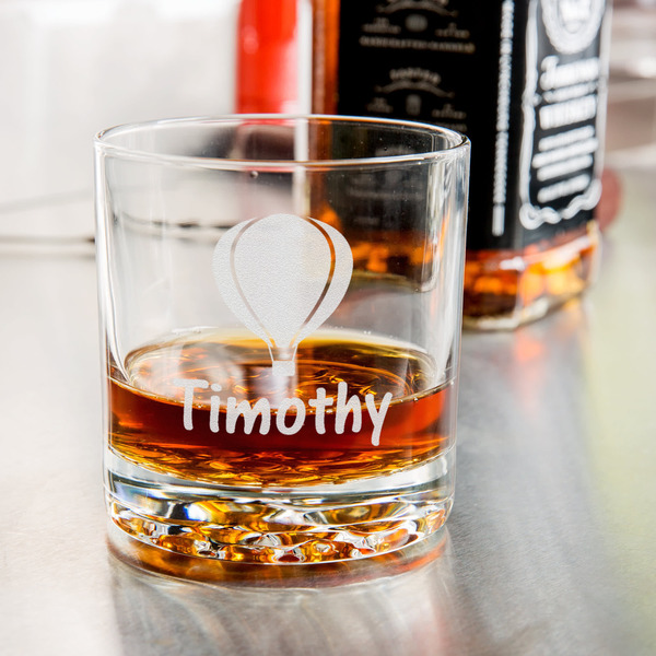 Watercolor Hot Air Balloons Whiskey Glass - Jack Daniel's Bar - in use