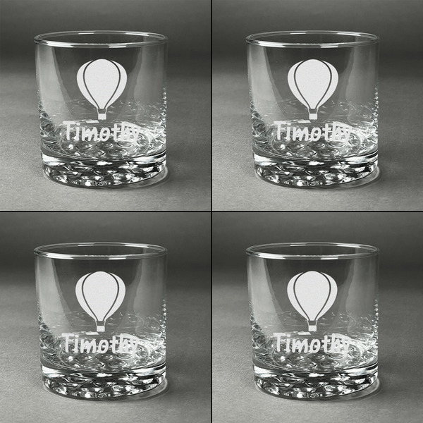 Watercolor Hot Air Balloons Whiskey Glasses - Set of 4 all Engraved