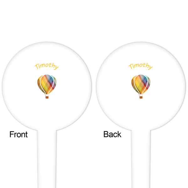 Watercolor Hot Air Balloons White Plastic 4" Food Pick - Round - Double Sided - Front & Back
