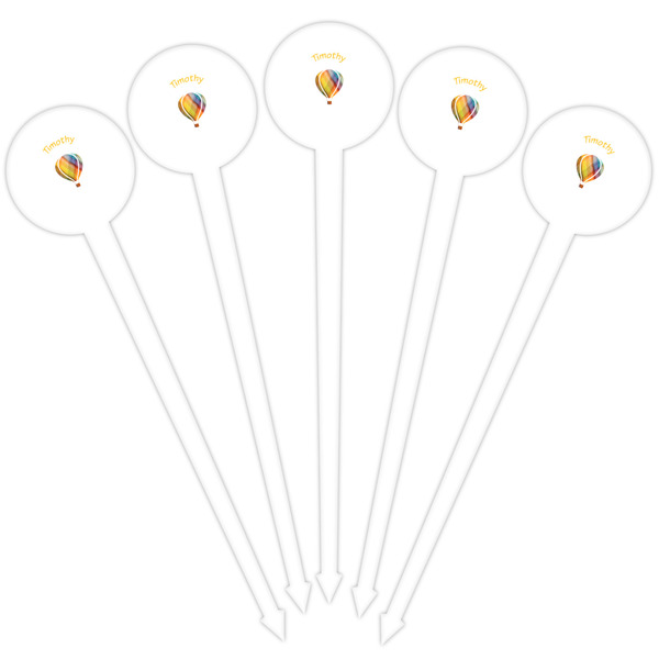 Watercolor Hot Air Balloons White Plastic 4" Food Pick - Round - Fan View