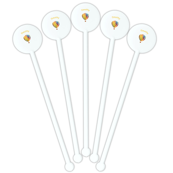 Watercolor Hot Air Balloons White Plastic 5.5" Stir Stick - Fan View