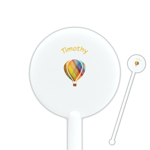 Custom Watercolor Hot Air Balloons 5.5" Round Plastic Stir Sticks - White - Single Sided (Personalized)
