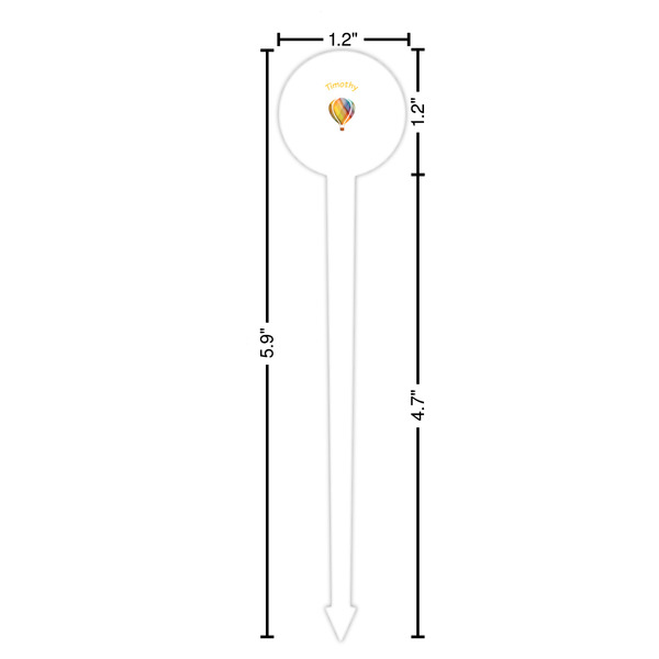 Watercolor Hot Air Balloons White Plastic 6" Food Pick - Round - Dimensions