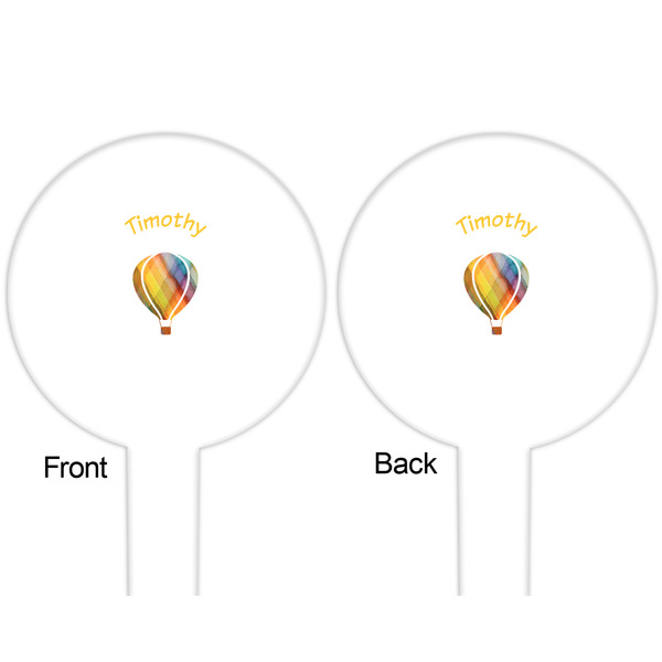 Watercolor Hot Air Balloons White Plastic 6" Food Pick - Round - Double Sided - Front & Back