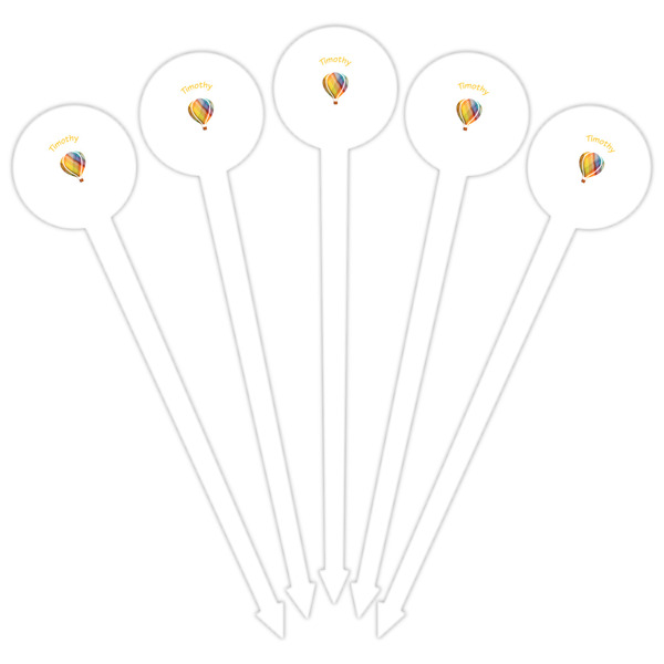 Watercolor Hot Air Balloons White Plastic 6" Food Pick - Round - Fan View