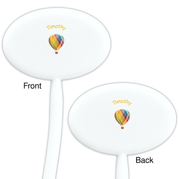 Watercolor Hot Air Balloons White Plastic 7" Stir Stick - Double Sided - Oval - Front & Back