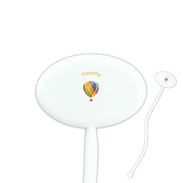 Custom Watercolor Hot Air Balloons 7" Oval Plastic Stir Sticks - White - Single Sided (Personalized)