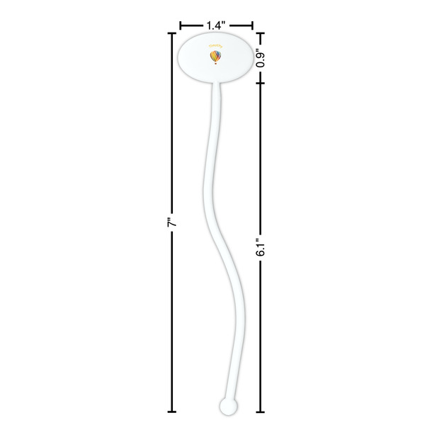 Watercolor Hot Air Balloons White Plastic 7" Stir Stick - Oval - Dimensions