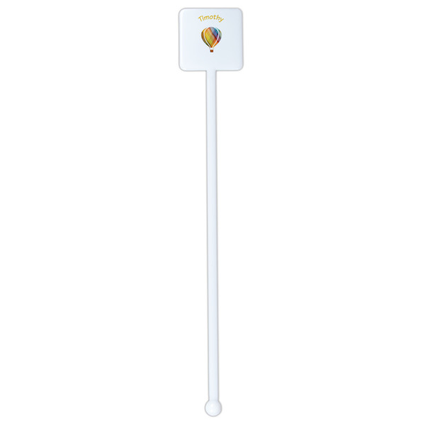 Watercolor Hot Air Balloons White Plastic Stir Stick - Double Sided - Square - Single Stick