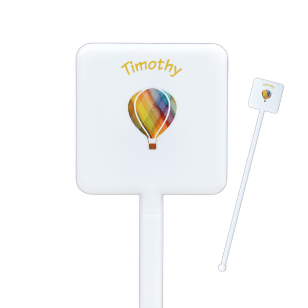 Custom Watercolor Hot Air Balloons Square Plastic Stir Sticks - Single Sided (Personalized)