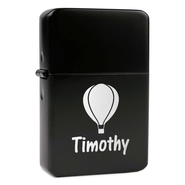 Custom Watercolor Hot Air Balloons Windproof Lighter - Black - Single Sided & Lid Engraved (Personalized)