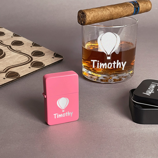 Watercolor Hot Air Balloons Windproof Lighters - Pink - In Context