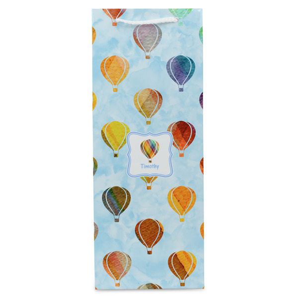 Watercolor Hot Air Balloons Wine Gift Bag - Gloss - Front