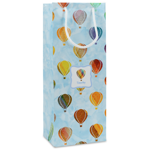 Custom Watercolor Hot Air Balloons Wine Gift Bags - Gloss (Personalized)