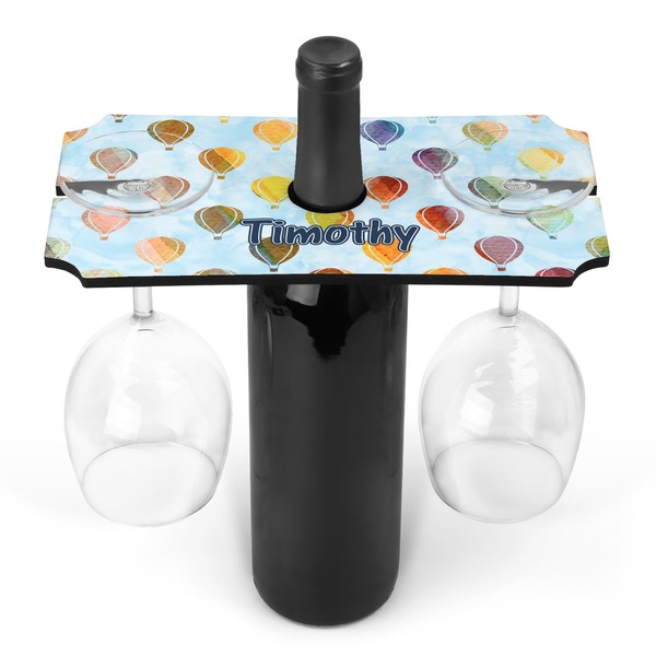 Custom Watercolor Hot Air Balloons Wine Bottle & Glass Holder (Personalized)