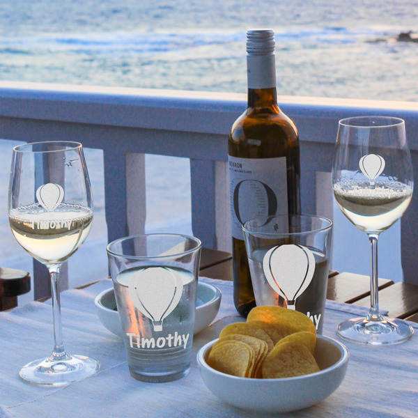 Watercolor Hot Air Balloons Wine Glasses - Lifestyle (UPDATE)