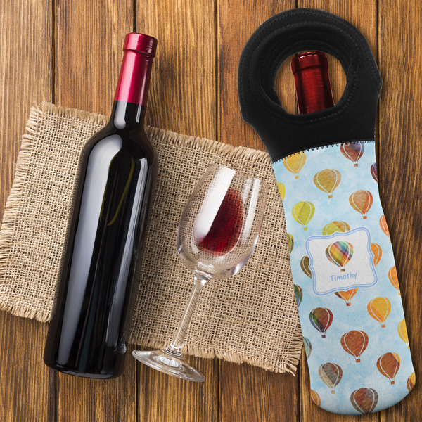 Watercolor Hot Air Balloons Wine Tote Bag - FLATLAY