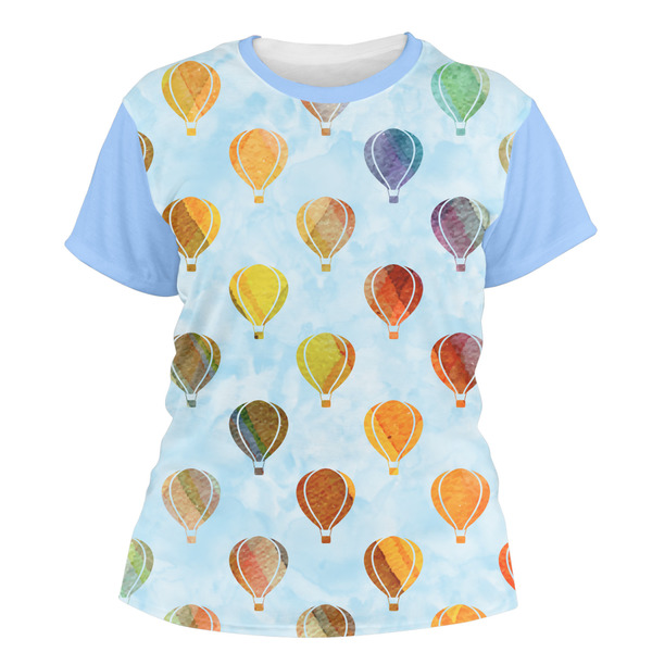 Custom Watercolor Hot Air Balloons Women's Crew T-Shirt - Medium