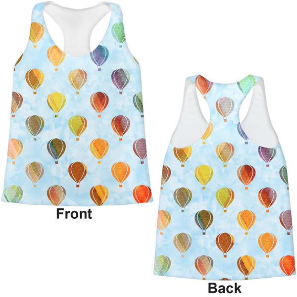 Watercolor Hot Air Balloons Womens Racerback Tank Tops - Medium - Front and Back
