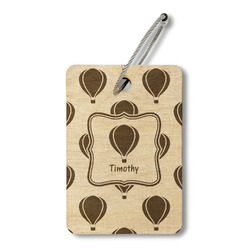 Watercolor Hot Air Balloons Wood Luggage Tag - Rectangle (Personalized)