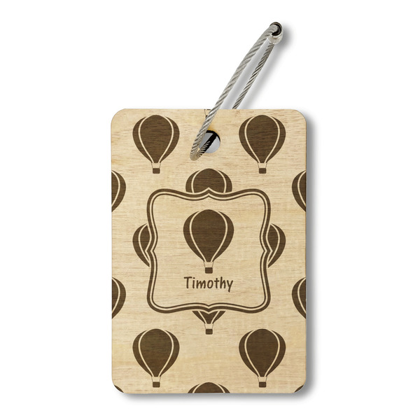 Custom Watercolor Hot Air Balloons Wood Luggage Tag - Rectangle (Personalized)