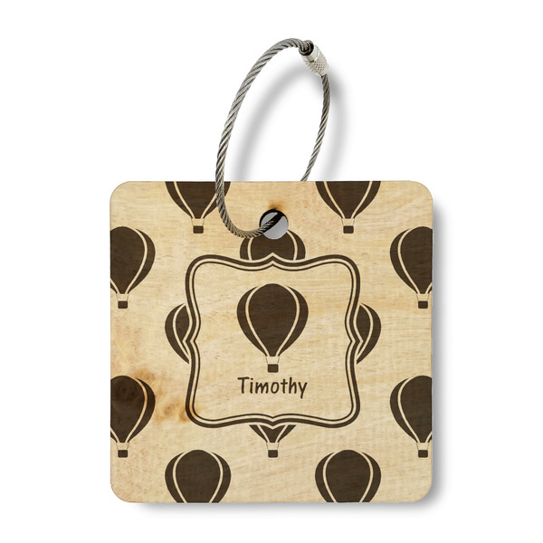 Custom Watercolor Hot Air Balloons Wood Luggage Tag - Square (Personalized)