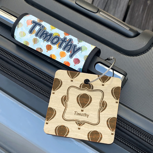 Watercolor Hot Air Balloons Wood Luggage Tags - Square - Lifestyle