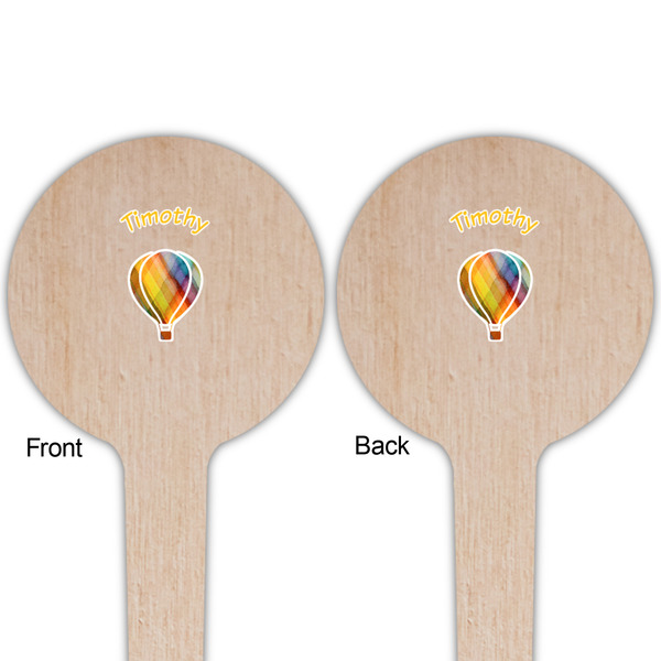 Watercolor Hot Air Balloons Wooden 4" Food Pick - Round - Double Sided - Front & Back