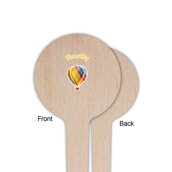 Watercolor Hot Air Balloons Wooden 4" Food Pick - Round - Single Sided - Front & Back