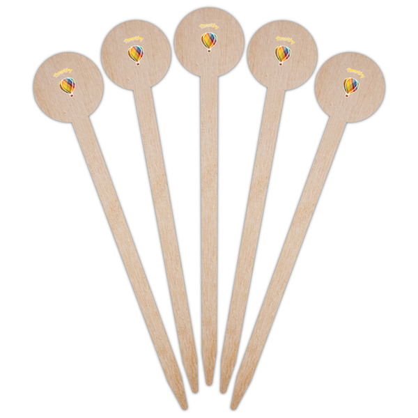 Watercolor Hot Air Balloons Wooden 6" Food Pick - Round - Fan View