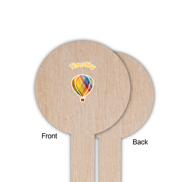 Watercolor Hot Air Balloons Wooden 6" Food Pick - Round - Single Sided - Front & Back