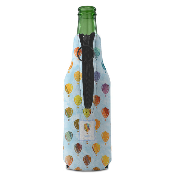 Watercolor Hot Air Balloons Zipper Bottle Cooler - BACK (bottle)