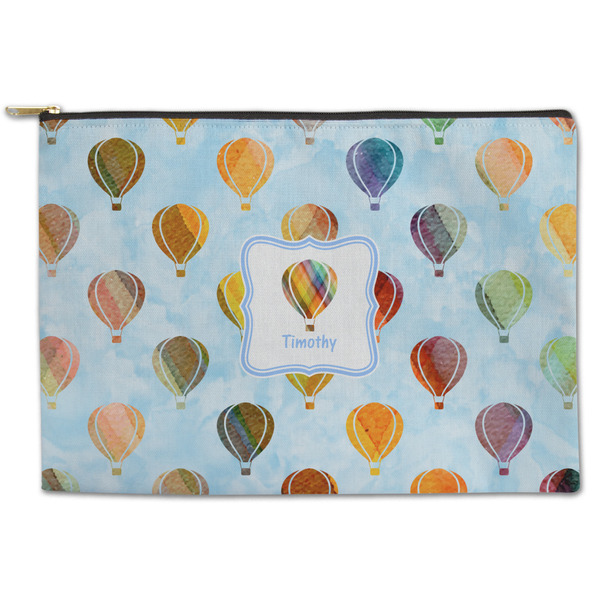 Custom Watercolor Hot Air Balloons Zipper Pouch - Large - 12.5"x8.5" (Personalized)