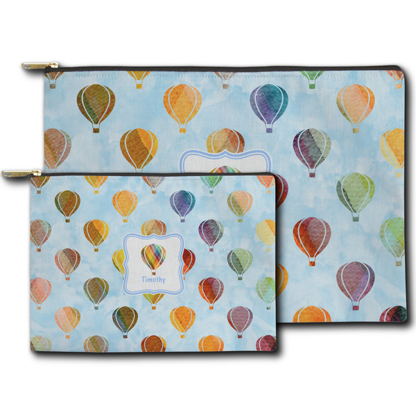 Watercolor Hot Air Balloons Zippered Pouches - Size Comparison