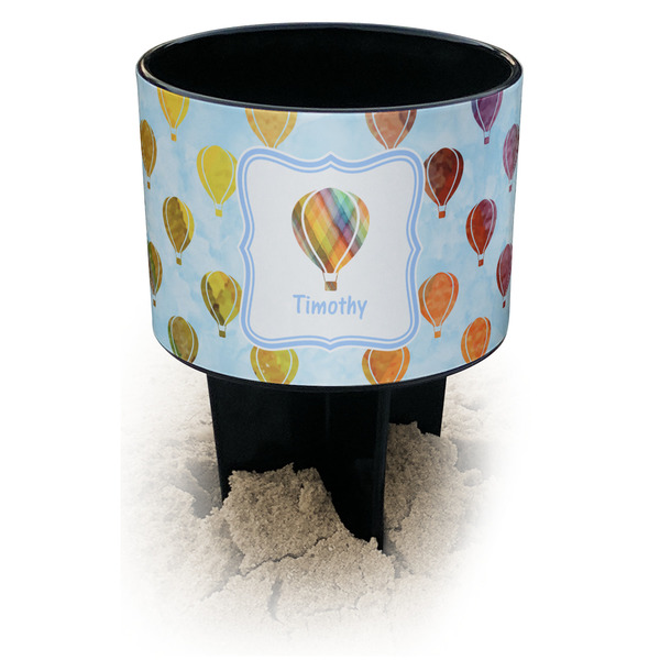Custom Watercolor Hot Air Balloons Black Beach Spiker Drink Holder (Personalized)